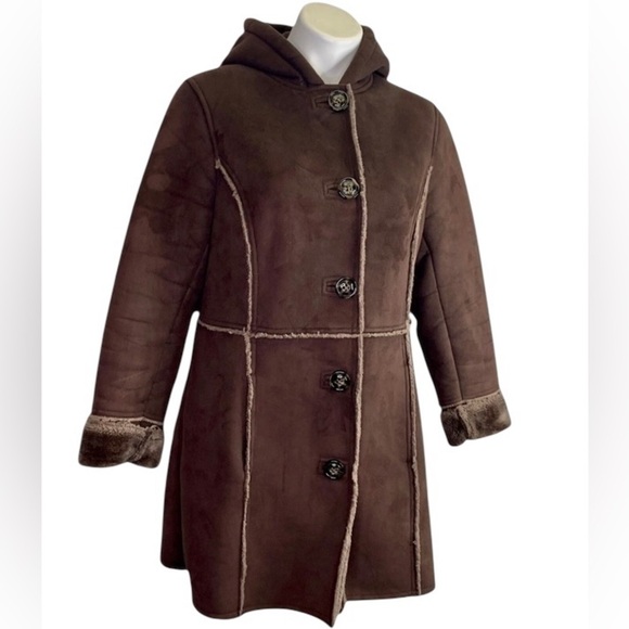 Coldwater Creek Coat Brown Faux Shearling Suede Fur Size XL (16) Winter Jacket - Picture 2 of 14